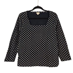 J.‎ Crew Navy and White Polka Dot Long Sleeve Square Neck Top  LG